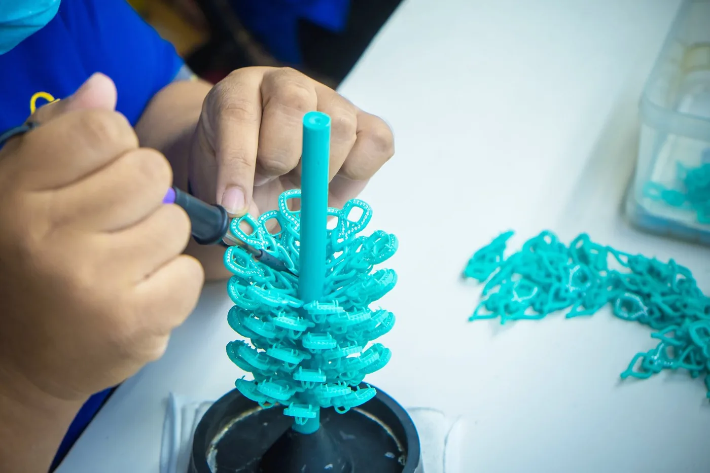 Wax jewellery trees prepared for casting.